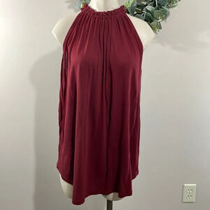 NWOT LOFT Gathered Halter Neck Tank Top Wine Burgundy M